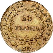 France 20 Francs (Napoleon Essai) 20 FRANCS REPUBLIQUE FRANÇAISE. AN13. I coin reverse