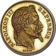 France 20 Francs (Napoleon III pattern of Barre) KM# E25 NAPOLEON III EMPEREUR BARRE coin obverse France 20 Francs (Napoleon III pattern of Barre) KM# E25 NAPOLEON III EMPEREUR BARRE coin obverse