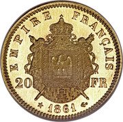 France 20 Francs (Napoleon III pattern of Barre) KM# E25 EMPIRE FRANÇAIS 20 FR 1861 coin reverse France 20 Francs (Napoleon III pattern of Barre) KM# E25 EMPIRE FRANÇAIS 20 FR 1861 coin reverse