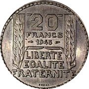France 20 Francs Pattern of Turin 1945  KM# PE312 20 FRANCS 1945 LIBERTE EGALITE FRATERNITE ESSAI coin reverse France 20 Francs Pattern of Turin 1945  KM# PE312 20 FRANCS 1945 LIBERTE EGALITE FRATERNITE ESSAI coin reverse
