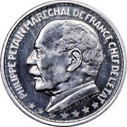 France 20 Francs (Petain Essai by Bouchard) KM# AE92 PHILIPPE PETAIN MARECHAL DE FRANCE CHEF DE L'ETAT F. BOUCHARD coin obverse France 20 Francs (Petain Essai by Bouchard) KM# AE92 PHILIPPE PETAIN MARECHAL DE FRANCE CHEF DE L'ETAT F. BOUCHARD coin obverse