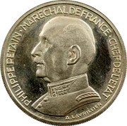 France 20 Francs (Petain Essai by Lavrillier) PHILIPPE PETAIN MARECHAL DE FRANCE CHEF DE L'ETAT A. LAVRILLIER coin obverse France 20 Francs (Petain Essai by Lavrillier) PHILIPPE PETAIN MARECHAL DE FRANCE CHEF DE L'ETAT A. LAVRILLIER coin obverse