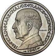 France 20 Francs Petain Pattern of Cochet 1941  KM# Pn106 PH PETAIN MARECHAL DE FRANCE CHEF DE L'ETAT 1941 COCHET coin obverse France 20 Francs Petain Pattern of Cochet 1941  KM# Pn106 PH PETAIN MARECHAL DE FRANCE CHEF DE L'ETAT 1941 COCHET coin obverse
