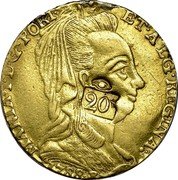France 20 Livres (Guadeloupe Countermarked Coinage) KM# 4 MARIA I D G PORT ET ALG REGINA 1788 R 20 coin obverse France 20 Livres (Guadeloupe Countermarked Coinage) KM# 4 MARIA I D G PORT ET ALG REGINA 1788 R 20 coin obverse