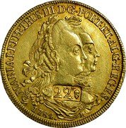 France 22 Livres (Guadeloupe Countermarked Coinage) KM# 5 22 MARIA I ET PETRUS III DG PORT ET ALG REGES 1784 R coin obverse France 22 Livres (Guadeloupe Countermarked Coinage) KM# 5 22 MARIA I ET PETRUS III DG PORT ET ALG REGES 1784 R coin obverse