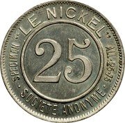 France 25 Centimes (New Caledonia) X# Tn3 SPECIMEN LE NICKEL ALL 25 75 25 SOCIÉTÉ ANONYME coin obverse France 25 Centimes (New Caledonia) X# Tn3 SPECIMEN LE NICKEL ALL 25 75 25 SOCIÉTÉ ANONYME coin obverse