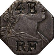 France 4 Escalins Countermarked Guadeloupe Coinage ND (1802)  Host years unknown as the date remained on the outside ring KM# 3 4E RF coin obverse