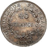 France 40 Francs (Essai by Jeuffroy) REPUBLIQUE FRANÇAISE AN XII A 40 FRANCS coin reverse France 40 Francs (Essai by Jeuffroy) REPUBLIQUE FRANÇAISE AN XII A 40 FRANCS coin reverse