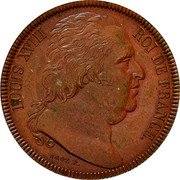 France 40 Francs (Louis XVIII. Essai by Droz) LOUIS XVIII ROI DE FRANCE. DROF F. coin obverse France 40 Francs (Louis XVIII. Essai by Droz) LOUIS XVIII ROI DE FRANCE. DROF F. coin obverse