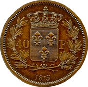 France 40 Francs (Louis XVIII. Essai by Michaut) 40 F 1815 coin reverse France 40 Francs (Louis XVIII. Essai by Michaut) 40 F 1815 coin reverse