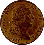 France 40 Francs (Louis XVIII. Essai by Tiolier) LOUIS XVIII ROI DE FRANCE 1815 TIOLIER coin obverse France 40 Francs (Louis XVIII. Essai by Tiolier) LOUIS XVIII ROI DE FRANCE 1815 TIOLIER coin obverse