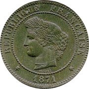France 5 Centimes Pattern By Oudine 1871 A REPUBLIQUE FRANÇAISE OUDINE 1871 coin obverse France 5 Centimes Pattern By Oudine 1871 A REPUBLIQUE FRANÇAISE OUDINE 1871 coin obverse