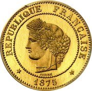 France 5 Centimes (By Oudine) REPUBLIQUE FRANÇAISE OUDINE 1875 coin obverse France 5 Centimes (By Oudine) REPUBLIQUE FRANÇAISE OUDINE 1875 coin obverse