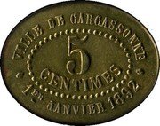 France 5 Centimes Carcassonne. Aude. Union Philantropique 1892 5 CENTIMES VILLE DE CARCASSONNE 1ER JANVIER 1892 coin reverse