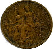 France 5 Centimes Daniel-Dupuis. Piedfort on Matte Blank 1898  LIBERTÉ ÉGALITÉ FRATERNITÉ 5C 1898 coin reverse France 5 Centimes Daniel-Dupuis. Piedfort on Matte Blank 1898  LIBERTÉ ÉGALITÉ FRATERNITÉ 5C 1898 coin reverse