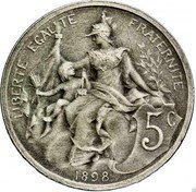 France 5 Centimes Liberty 1898 5C LIBERTÉ ÉGALITÉ FRATERNITÉ DANIEL DUPUIS 1898 coin reverse France 5 Centimes Liberty 1898 5C LIBERTÉ ÉGALITÉ FRATERNITÉ DANIEL DUPUIS 1898 coin reverse
