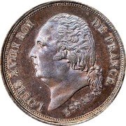 France 5 Centimes (French Colonies. Piedfort with Essai) KM# PE2 LOUIS XVIII ROI DE FRANÇE. ESSAI coin obverse