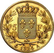 France 5 Francs (Charles X Pattern) 5 F 1824 A coin reverse France 5 Francs (Charles X Pattern) 5 F 1824 A coin reverse