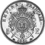 France 5 Francs (Essai by Barre) KM# E24 5 F 1861 EMPIRE FRANÇAIS coin reverse