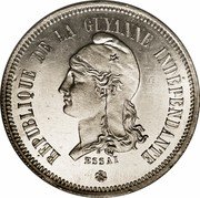 France 5 Francs Essai 1887  X# E3 RÉPUBLIQUE DE LA GUYANNE INDÉPENDANTE ESSAI coin obverse