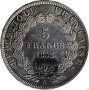 France 5 Francs Essai. J.J. Barre. 1852 KM# Pn86 5 FRANCS 1852 A REPUBLIQUE FRANÇAISE coin reverse France 5 Francs Essai. J.J. Barre. 1852 KM# Pn86 5 FRANCS 1852 A REPUBLIQUE FRANÇAISE coin reverse