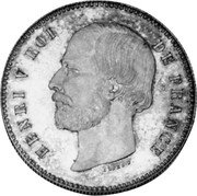 France 5 Francs Henry V. Pretender Coinage 1871 X# 37.2 HENRI V ROI DE FRANCE coin obverse France 5 Francs Henry V. Pretender Coinage 1871 X# 37.2 HENRI V ROI DE FRANCE coin obverse