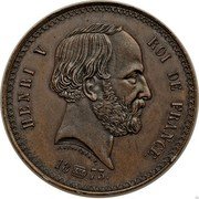 France 5 Francs Henri V. Essai 1873 X# 38a J. GESSENER .F. HENRI V ROI DE FRANCE 18 73 coin obverse