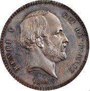 France 5 Francs Henri V. Essai Piedfort 1873 X# 38b J. GESSENER .F. HENRI V ROI DE FRANCE. 18 73 coin obverse