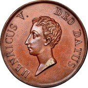 France 5 Francs (Henri V Pretender) X# 33 HENRICUS V. DEO DATUS. coin obverse France 5 Francs (Henri V Pretender) X# 33 HENRICUS V. DEO DATUS. coin obverse