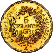France 5 Francs (Hercules Trial Strike) RÉPUBLIQUE FRANÇAISE 5 FRANCS L'AN 10 A coin obverse