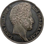 France 5 Francs Louis Philippe I. Pattern by Caunois 1830  LOUIS PHILIPPE I ROI DES FRANÇAIS CAUNOIS coin obverse