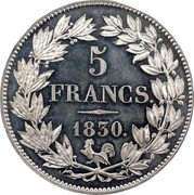 France 5 Francs Louis Philippe I. Pattern by Caunois 1830  5 FRANCS. 1830. coin reverse