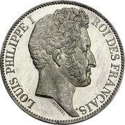 France 5 Francs Louis-Philippe I. Pattern of Caunois 1830  LOUIS PHILIPPE I ROI DES FRANÇAIS. CAUNOIS coin obverse
