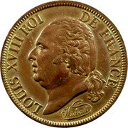 France 5 Francs Louis XVIII. Essai by Michaut 1815 A LOUIS XVIII ROI DE FRANCE MICHAUT coin obverse France 5 Francs Louis XVIII. Essai by Michaut 1815 A LOUIS XVIII ROI DE FRANCE MICHAUT coin obverse