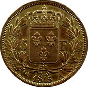 France 5 Francs Louis XVIII. Essai by Michaut 1815 A 5 F 1815 A coin reverse France 5 Francs Louis XVIII. Essai by Michaut 1815 A 5 F 1815 A coin reverse