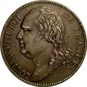 France 5 Francs Louis XVIII Pattern of Andrieu 1815 A LOUIS XVIII ROI DE FRANCE ANDRIEU.F. coin obverse