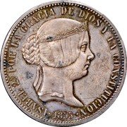 France 5 Francs (Napoleon III) KM# TS3 ISABEL 2A POR LA GRACIA DE DIOS Y LA CONSTITUCION 1855 coin reverse