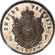 France 5 Francs (Napoleon III Pattern) KM# Pn94 EMPIRE FRANÇAIS 5 F E 1870 coin reverse