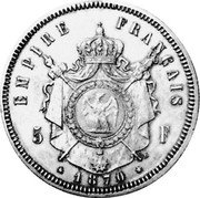 France 5 Francs Napoleon IV. Essai 1870 X# E44.1 5 F 1870 EMPIRE FRANÇAIS coin reverse