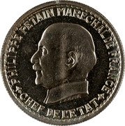 France 5 Francs Petain Essai Definitive 1941 c+w 5 straight PHILIPPE PETAIN MARECHAL DE FRANCE CHEF DE L'ETAT coin obverse France 5 Francs Petain Essai Definitive 1941 c+w 5 straight PHILIPPE PETAIN MARECHAL DE FRANCE CHEF DE L'ETAT coin obverse