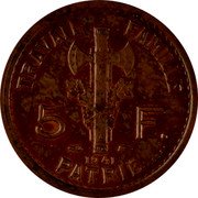 France 5 Francs (Petain Essai Type II & III) TRAVAIL FAMILLE PATRIE 5 F P PETAIN 1941 ESSAI coin obverse