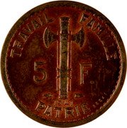 France 5 Francs (Petain Essai Type II & III) TRAVAIL FAMILLE PATRIE 5 F P PETAIN 1941 ESSAI coin reverse