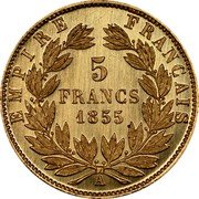 France 5 Francs (Trial) 5 FRANCS 1855 EMPIRE FRANÇAIS A coin obverse