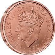 UK 5 Sovereign (The Coronation of His Majesty King Charles III) CHARLES III DEI GRA REX FID DEF coin obverse UK 5 Sovereign (The Coronation of His Majesty King Charles III) CHARLES III DEI GRA REX FID DEF coin obverse