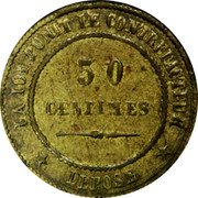 France 50 Centimes (Contre-Monnaie) LA LOI PUNIT LE CONTREFACTEUR 50 CENTIMES DEPOSE coin reverse