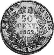 France 50 Centimes E - Essai 1861 E KM# EF26 50 CENT 1862 E EMPIRE FRANÇAIS coin reverse France 50 Centimes E - Essai 1861 E KM# EF26 50 CENT 1862 E EMPIRE FRANÇAIS coin reverse
