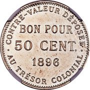 France 50 Centimes Reunion Essai 1896  KM# E1 CONTRE-VALEUR DEPOSÉE BON POUR 50 CENT 1896 AU TRÉSOR COLONIAL coin reverse France 50 Centimes Reunion Essai 1896  KM# E1 CONTRE-VALEUR DEPOSÉE BON POUR 50 CENT 1896 AU TRÉSOR COLONIAL coin reverse