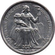 France 50 Centimes (Liberty. New Caledonia) KM# 1 REPUBLIQUE FRANÇAISE UNION FRANÇAISE G.B.BAZOR 1949 coin obverse France 50 Centimes (Liberty. New Caledonia) KM# 1 REPUBLIQUE FRANÇAISE UNION FRANÇAISE G.B.BAZOR 1949 coin obverse