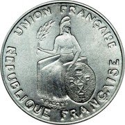 France 50 Centimes (New Caledonia Essai. Raised Rim) KM# E2a UNION FRANÇAISE A.RIVAUD ESSAI REPUBLIQUE FRANÇAISE coin obverse
