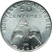 France 50 Centimes (New Caledonia Essai. Raised Rim) KM# E2a NOUVELLE-CALEDONIE 50 CENTIMES 1948 coin reverse